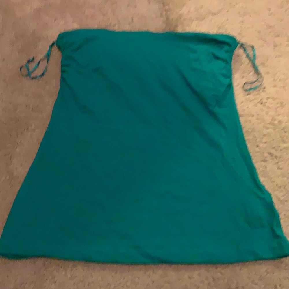 Teal colored tube top with built in bra